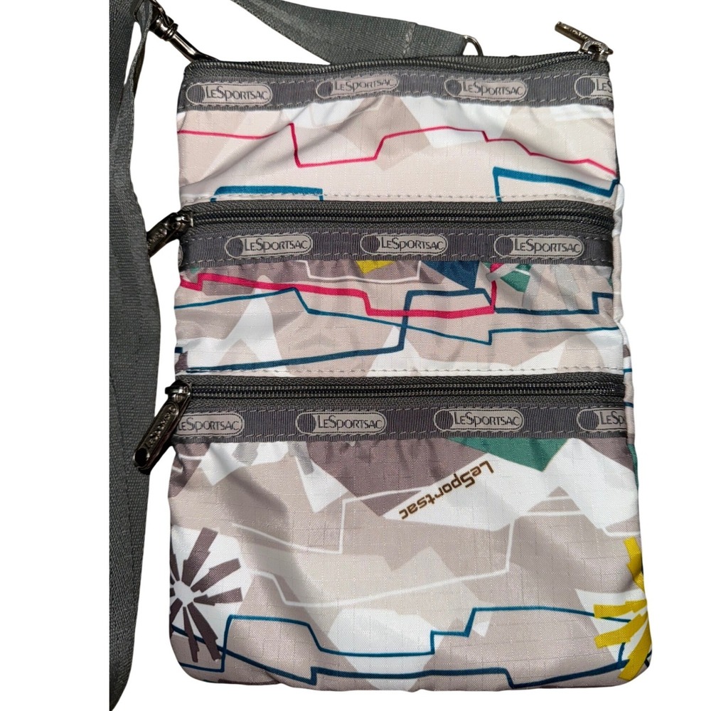 LeSporttsac 3-Zip Pocket Crossbody Bag Geometric‎ Abstract Art Ripstop Y2K Fun
